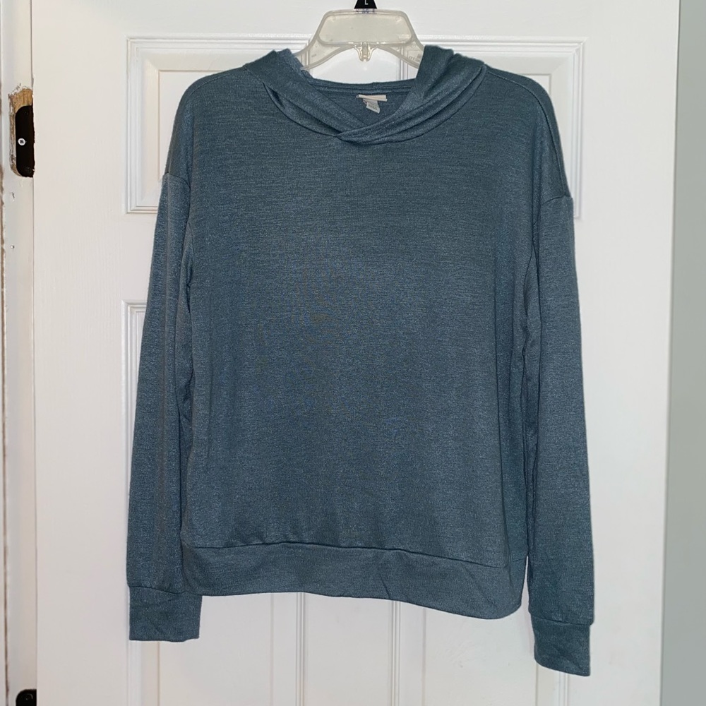 Teal A•Day long sleeve sweater with hood